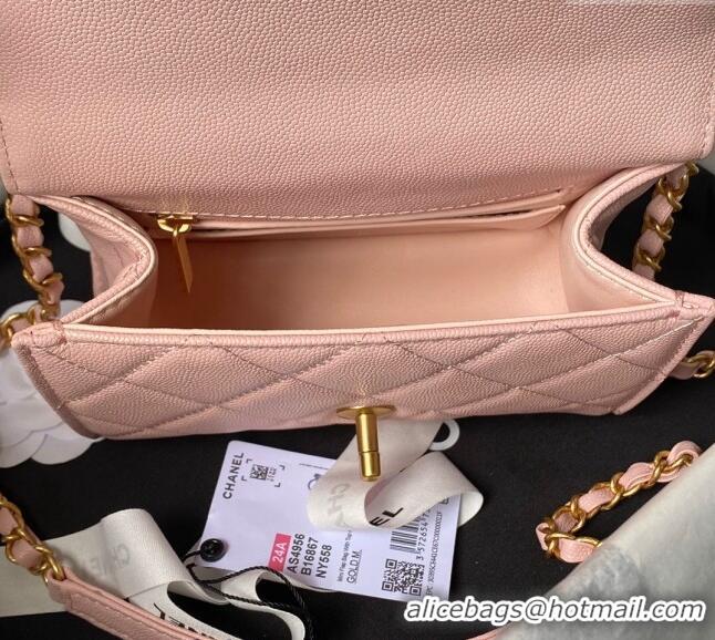 Buy Discount Chanel Grained Calfskin Mini Flap Bag with Top Handle AS4956 Light Pink 2024