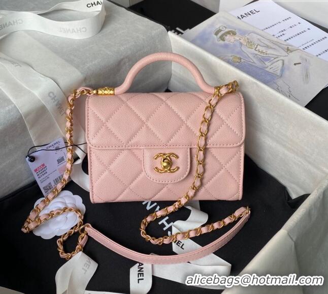 Buy Discount Chanel Grained Calfskin Mini Flap Bag with Top Handle AS4956 Light Pink 2024