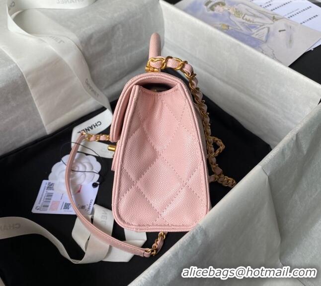 Buy Discount Chanel Grained Calfskin Mini Flap Bag with Top Handle AS4956 Light Pink 2024