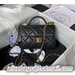 Most Popular Chanel Grained Calfskin Mini Flap Bag with Top Handle AS4956 Black 2024