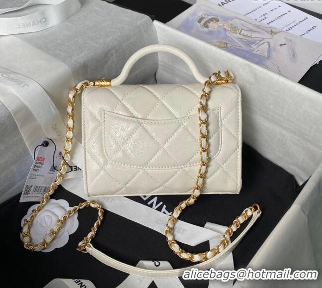 Trendy Design Chanel Grained Calfskin Mini Flap Bag with Top Handle AS4956 White 2024