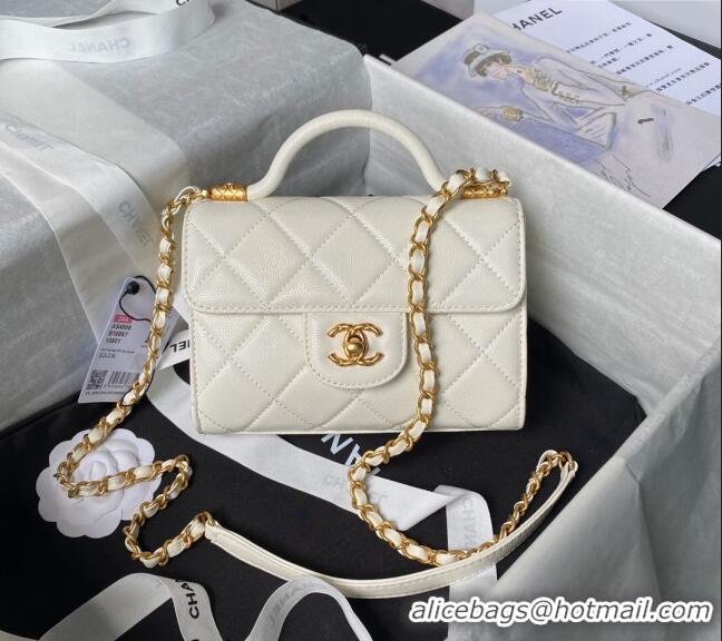 Trendy Design Chanel Grained Calfskin Mini Flap Bag with Top Handle AS4956 White 2024