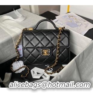 Reasonable Price Chanel Lambskin Small Flap Bag with Top Handle AS4957 Black 2024