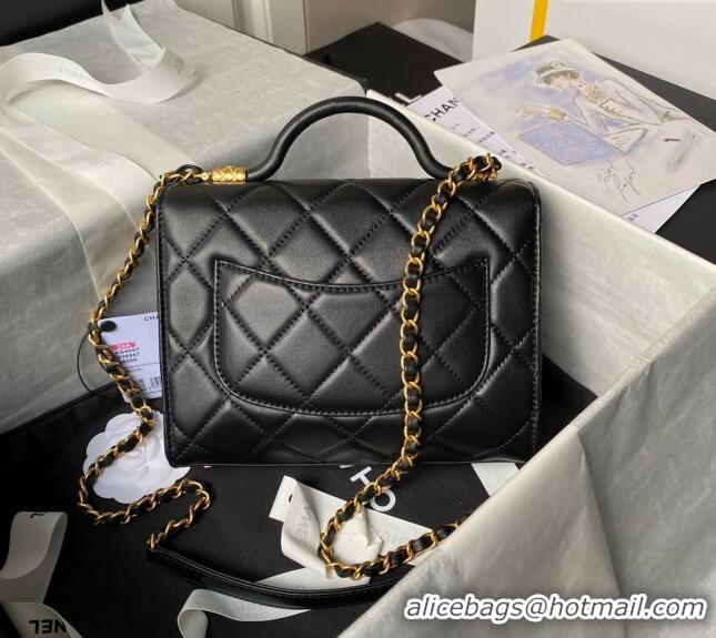 Reasonable Price Chanel Lambskin Small Flap Bag with Top Handle AS4957 Black 2024