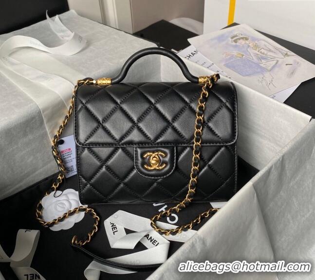 Reasonable Price Chanel Lambskin Small Flap Bag with Top Handle AS4957 Black 2024