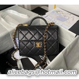 Top Quality Chanel Grained Calfskin Small Flap Bag with Top Handle AS4957 Black 2024