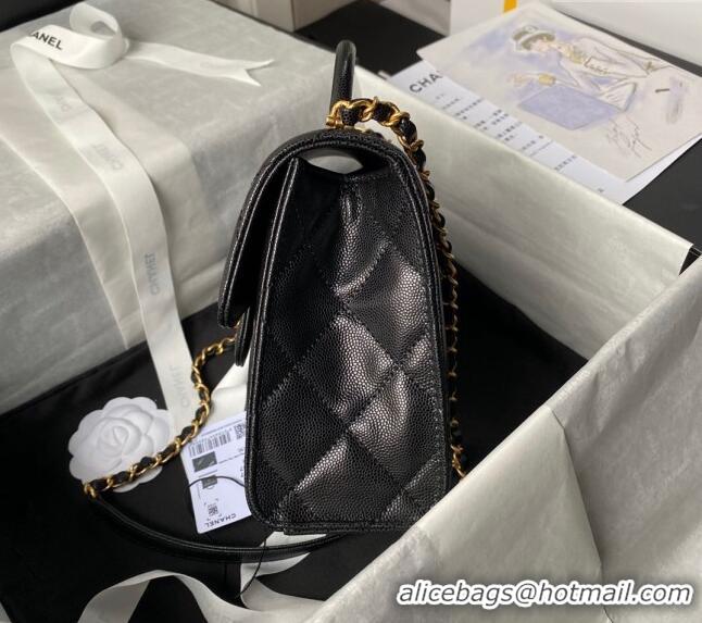 Top Quality Chanel Grained Calfskin Small Flap Bag with Top Handle AS4957 Black 2024