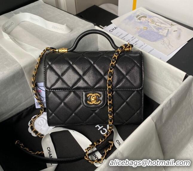 Top Quality Chanel Grained Calfskin Small Flap Bag with Top Handle AS4957 Black 2024