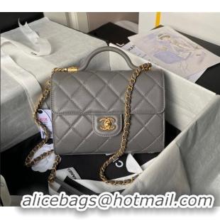 Famous Brand Chanel Lambskin Small Flap Bag with Top Handle AS4957 Grey 2024