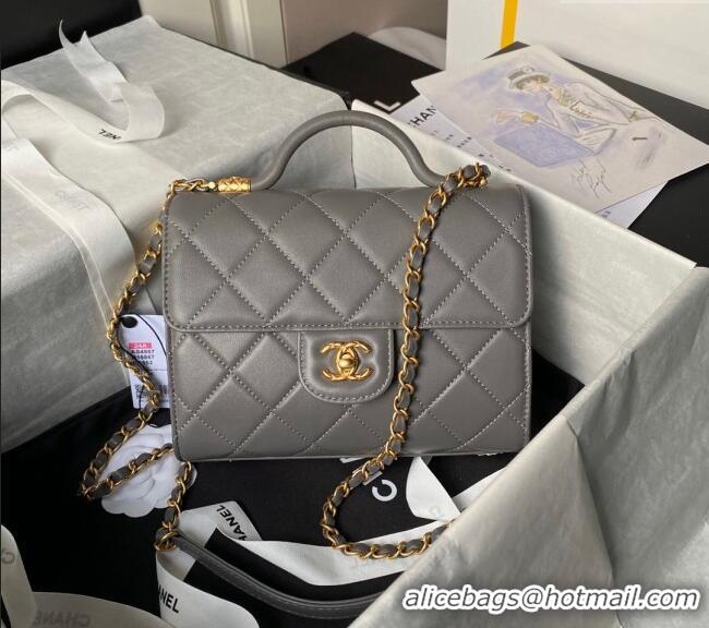 Famous Brand Chanel Lambskin Small Flap Bag with Top Handle AS4957 Grey 2024