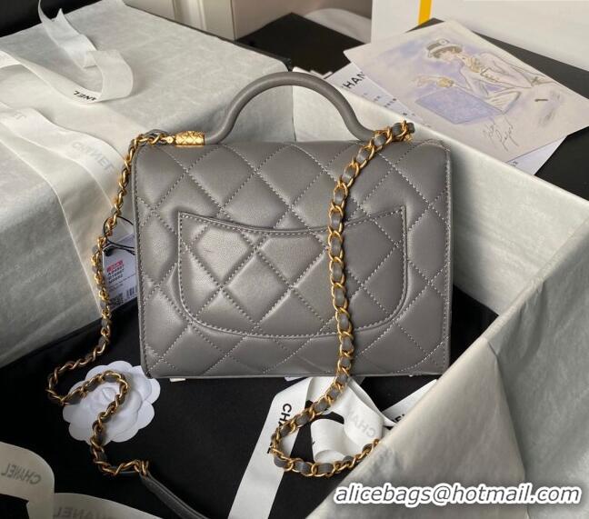 Famous Brand Chanel Lambskin Small Flap Bag with Top Handle AS4957 Grey 2024