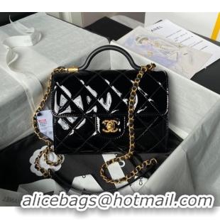 Buy Fashionable Chanel Patent Calfskin Small Flap Bag with Top Handle AS4957 Black 2024