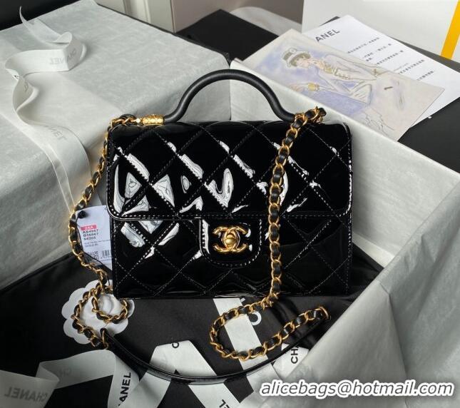 Buy Fashionable Chanel Patent Calfskin Small Flap Bag with Top Handle AS4957 Black 2024