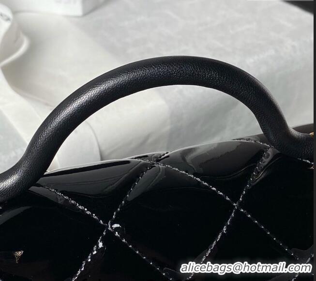 Buy Fashionable Chanel Patent Calfskin Small Flap Bag with Top Handle AS4957 Black 2024