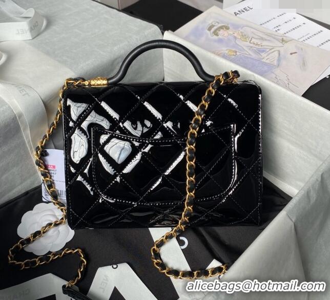 Buy Fashionable Chanel Patent Calfskin Small Flap Bag with Top Handle AS4957 Black 2024