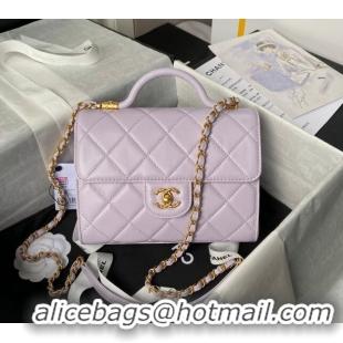 Low Cost Chanel Lambskin Small Flap Bag with Top Handle AS4957 Light Purple 2024