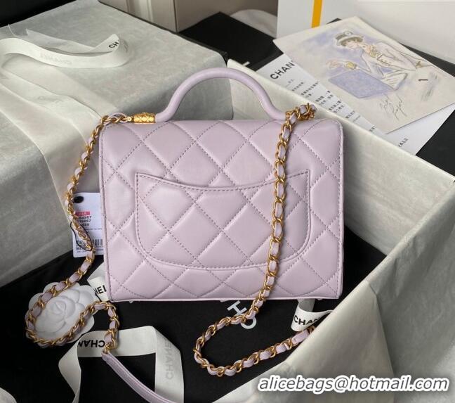 Low Cost Chanel Lambskin Small Flap Bag with Top Handle AS4957 Light Purple 2024