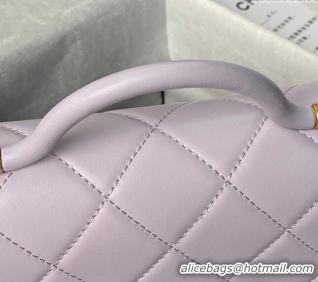 Low Cost Chanel Lambskin Small Flap Bag with Top Handle AS4957 Light Purple 2024