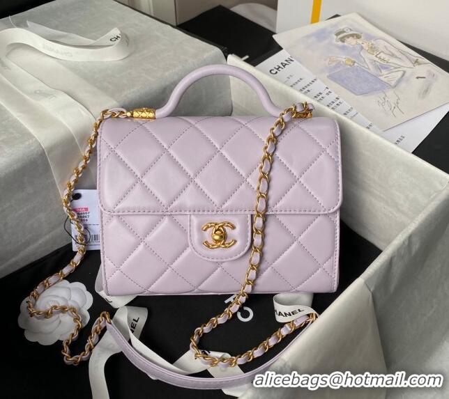 Low Cost Chanel Lambskin Small Flap Bag with Top Handle AS4957 Light Purple 2024