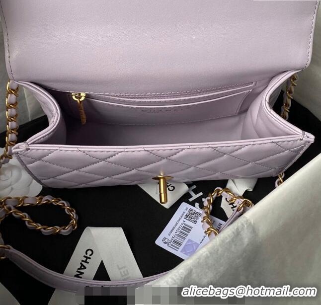 Low Cost Chanel Lambskin Small Flap Bag with Top Handle AS4957 Light Purple 2024