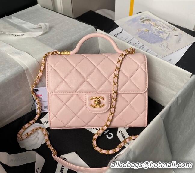 Affordable Price Chanel Lambskin Small Flap Bag with Top Handle AS4957 Light Pink 2024