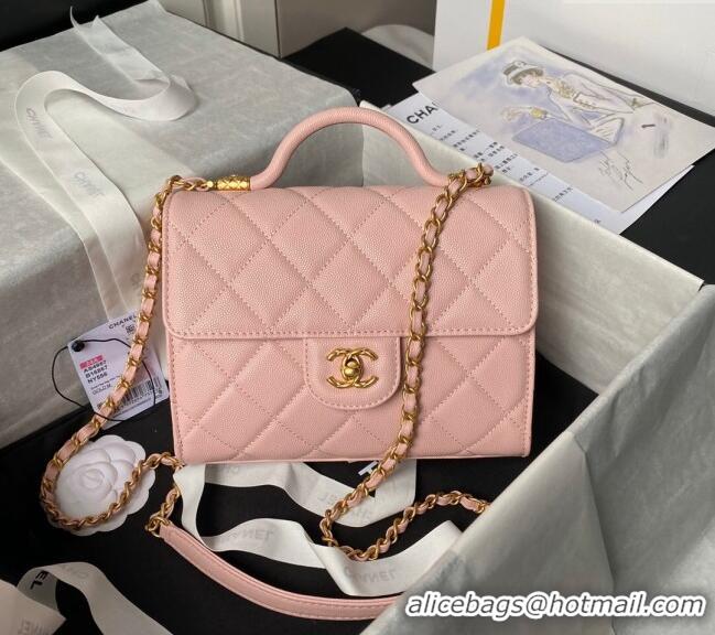 Trendy Design Chanel Grained Calfskin Small Flap Bag with Top Handle AS4957 Light Pink 2024