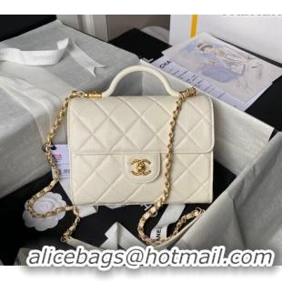 Unique Grade Chanel Grained Calfskin Small Flap Bag with Top Handle AS4957 White 2024