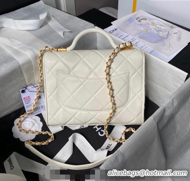 Unique Grade Chanel Grained Calfskin Small Flap Bag with Top Handle AS4957 White 2024