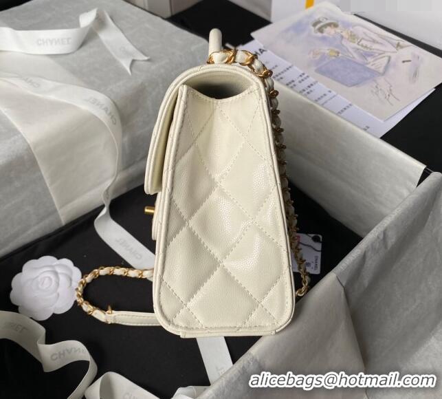 Unique Grade Chanel Grained Calfskin Small Flap Bag with Top Handle AS4957 White 2024