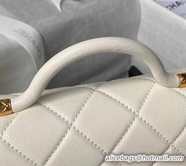 Unique Grade Chanel Grained Calfskin Small Flap Bag with Top Handle AS4957 White 2024