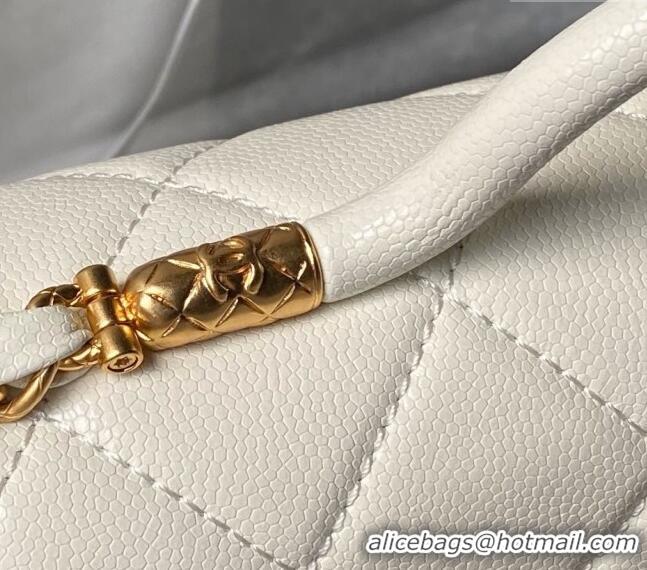 Unique Grade Chanel Grained Calfskin Small Flap Bag with Top Handle AS4957 White 2024