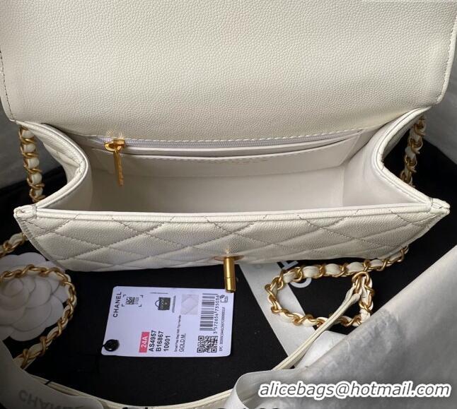 Unique Grade Chanel Grained Calfskin Small Flap Bag with Top Handle AS4957 White 2024