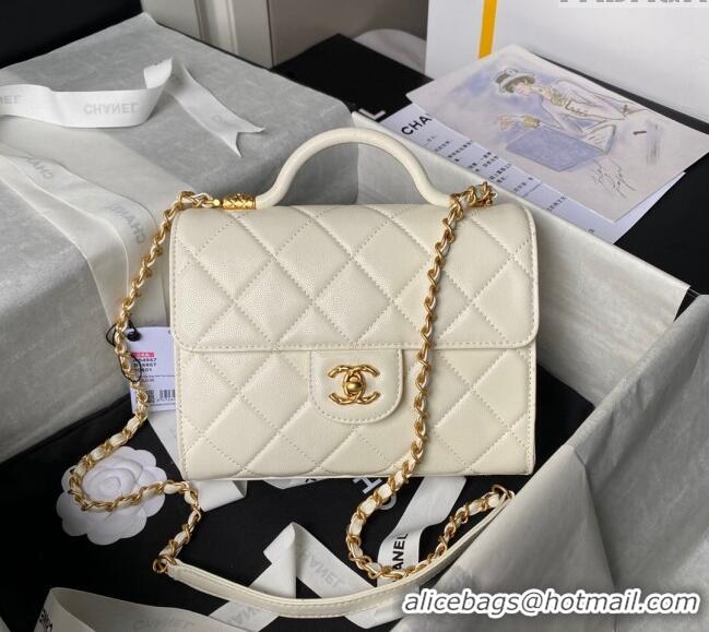 Unique Grade Chanel Grained Calfskin Small Flap Bag with Top Handle AS4957 White 2024