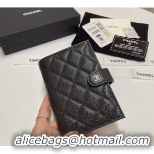 Luxury Discount Chanel Grained Calfskin Passport Cover AP3196 Black/Silver 2024