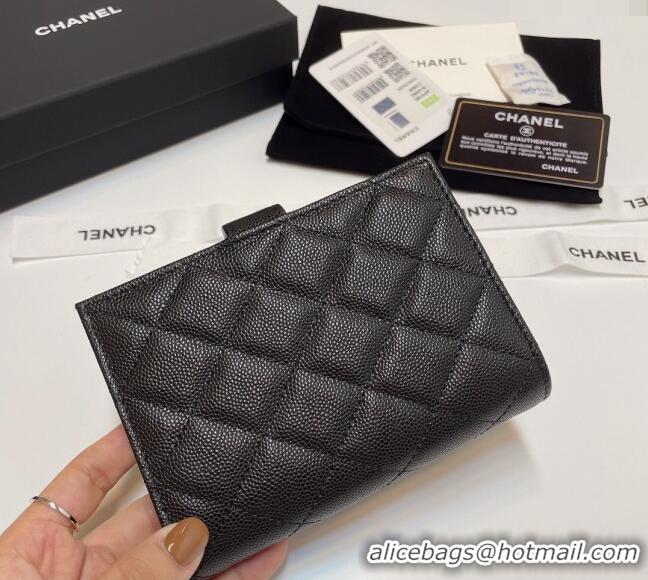 Luxury Discount Chanel Grained Calfskin Passport Cover AP3196 Black/Silver 2024