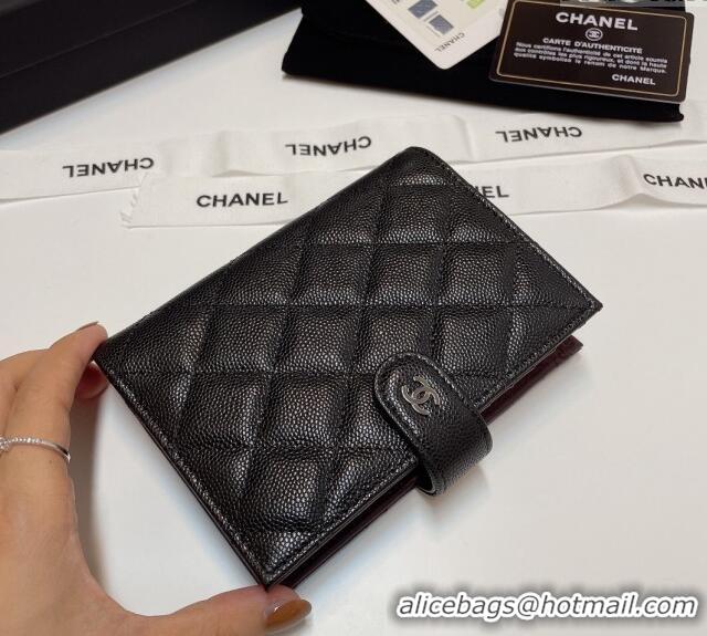 Luxury Discount Chanel Grained Calfskin Passport Cover AP3196 Black/Silver 2024