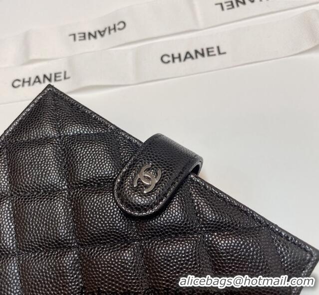 Luxury Discount Chanel Grained Calfskin Passport Cover AP3196 Black/Silver 2024