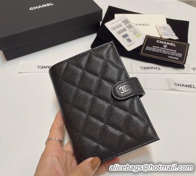 Luxury Discount Chanel Grained Calfskin Passport Cover AP3196 Black/Silver 2024