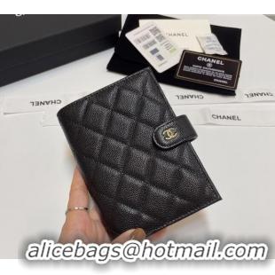 Unique Grade Chanel Grained Calfskin Passport Cover AP3196 Black/Gold 2024