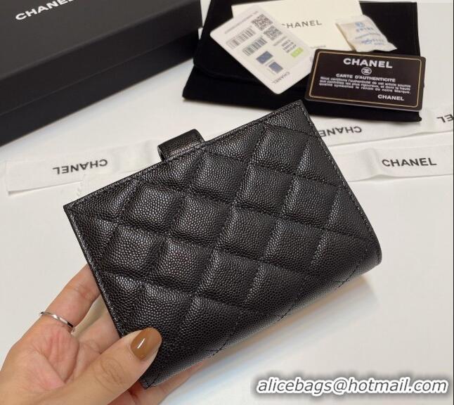 Unique Grade Chanel Grained Calfskin Passport Cover AP3196 Black/Gold 2024