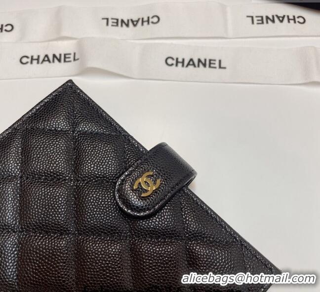 Unique Grade Chanel Grained Calfskin Passport Cover AP3196 Black/Gold 2024