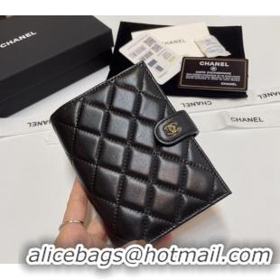 Top Quality Chanel Lambskin Passport Cover AP3196 Black/Gold 2024