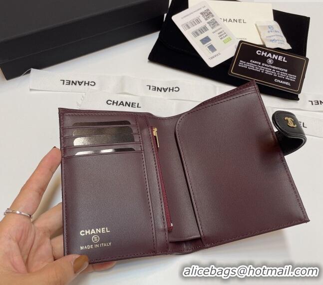 Top Quality Chanel Lambskin Passport Cover AP3196 Black/Gold 2024