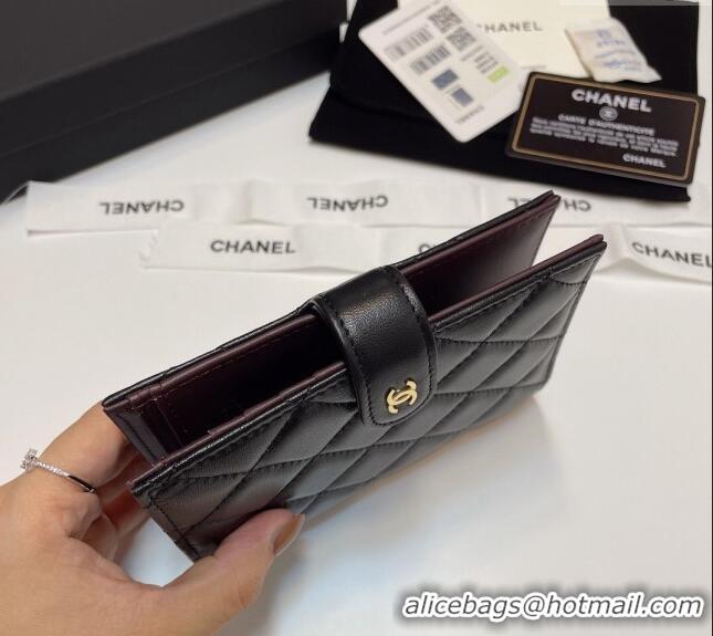 Top Quality Chanel Lambskin Passport Cover AP3196 Black/Gold 2024