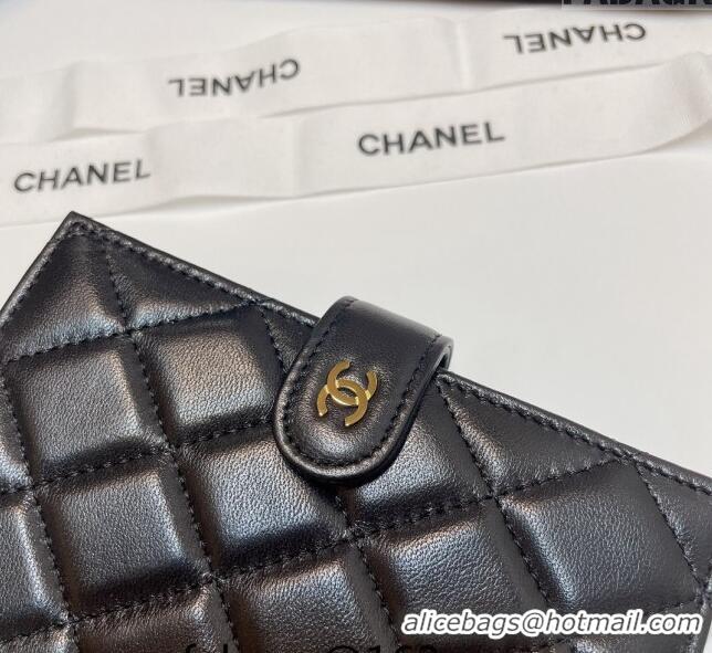 Top Quality Chanel Lambskin Passport Cover AP3196 Black/Gold 2024