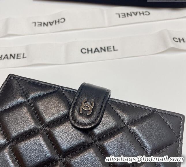 Shop Grade Chanel Lambskin Passport Cover AP3196 Black/Silver 2024