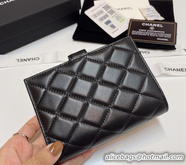 Shop Grade Chanel Lambskin Passport Cover AP3196 Black/Silver 2024