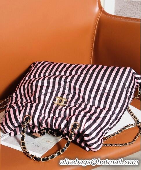 Affordable Price Chanel Coco Beach Stripes Printed Fabric Large Backpack Bag AS4692 Pink/Black 2024