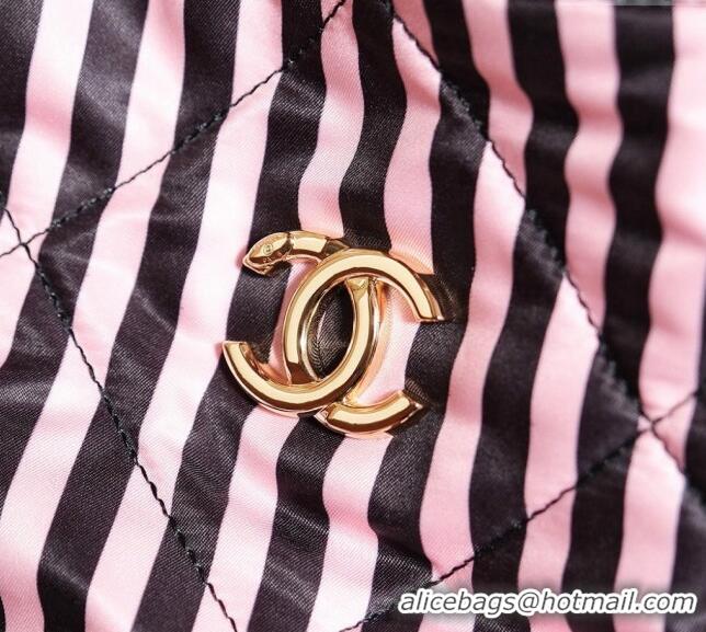 Affordable Price Chanel Coco Beach Stripes Printed Fabric Large Backpack Bag AS4692 Pink/Black 2024