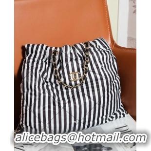 Super Quality Chanel Coco Beach Stripes Printed Fabric Large Backpack Bag AS4692 White/Black 2024